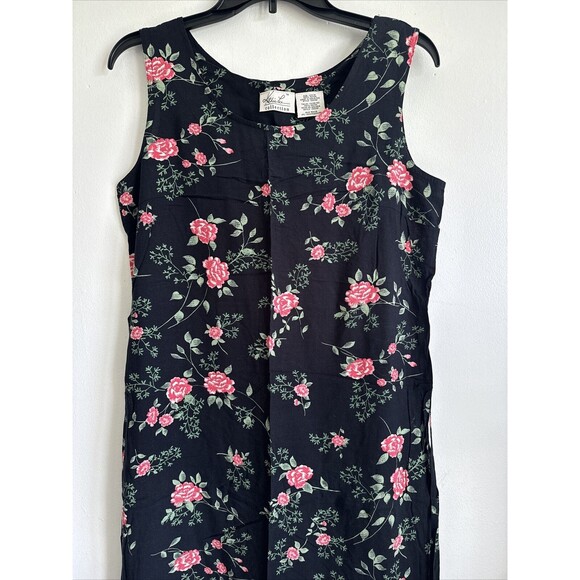 Vintage Kathie Lee Dress Black Floral Sleeveless Slip Tank Tie Back Size 4/6 - Picture 3 of 10